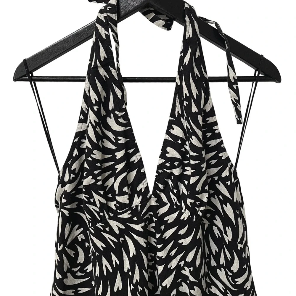 Free People‎ Black White Abstract Print Halter Mini Dress Large NWT
